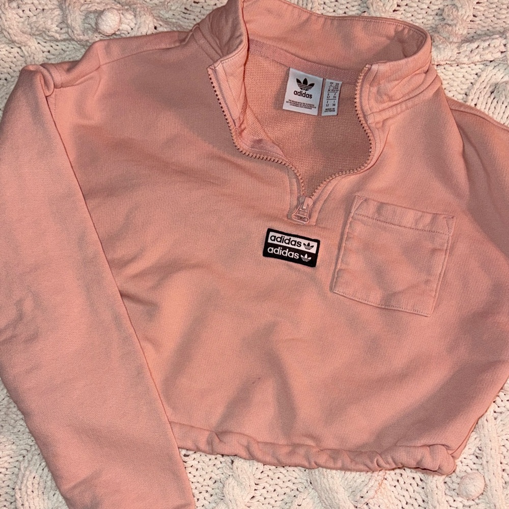 Adidas Peach Quarter-Zip Cropped Pullover XS